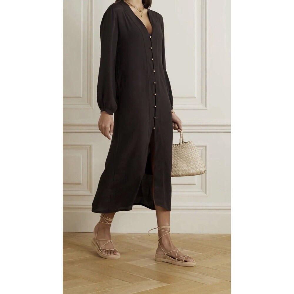 HAIGHT Duda Crepe Black Lightweight Long Sleeve Midi Dress Medium NWT FLAW $457